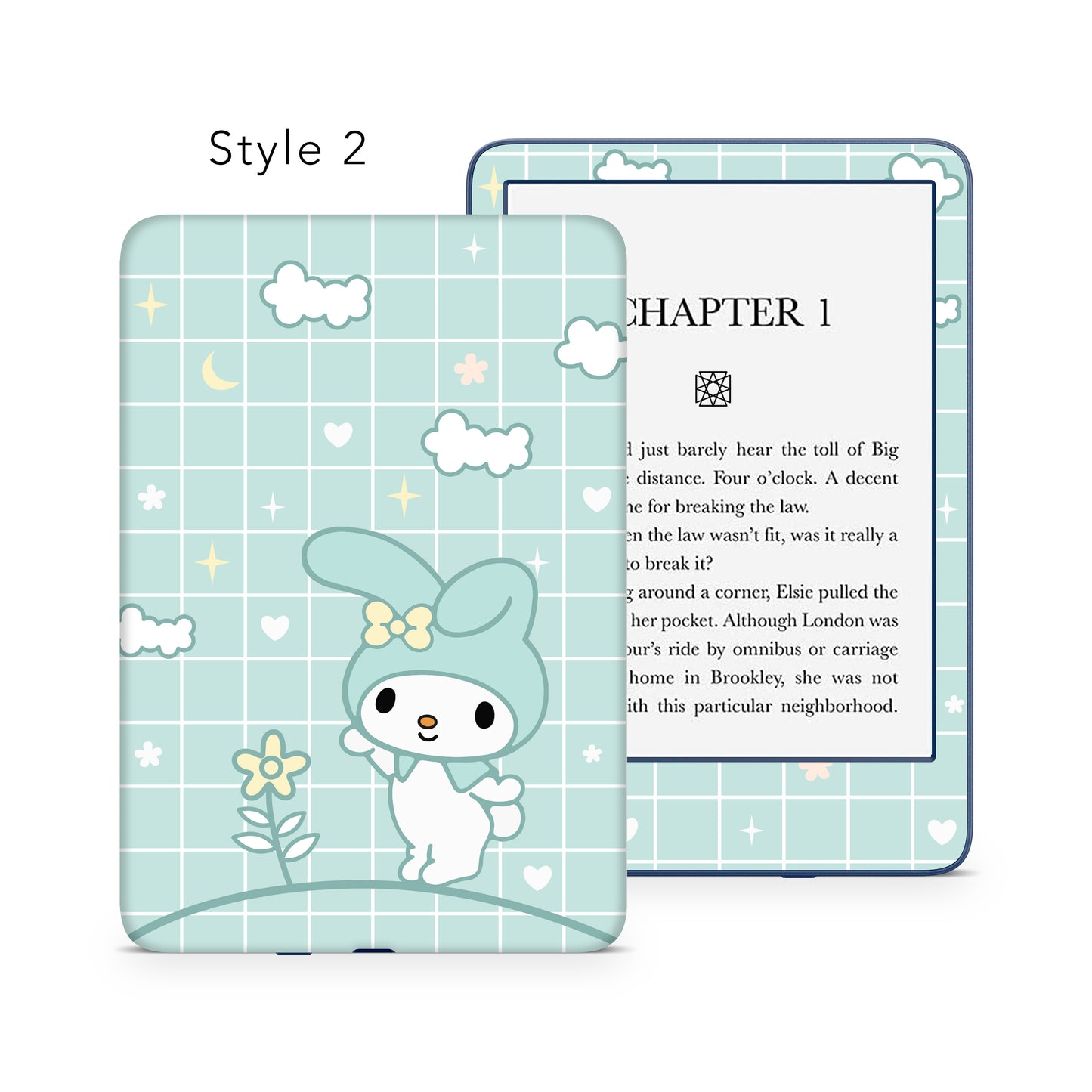 Cut bunny on Pastel teal plaid 3M Premium Vinyl Skin/Wrap for Amazon Kindle