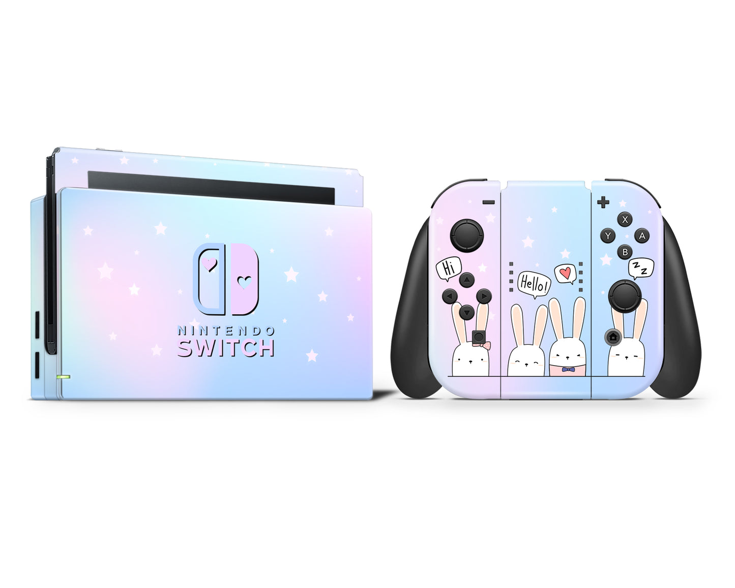 Cute Bunnies Pastel Starry Sky Full Wrap Vinyl Skin for Nintendo Switch
