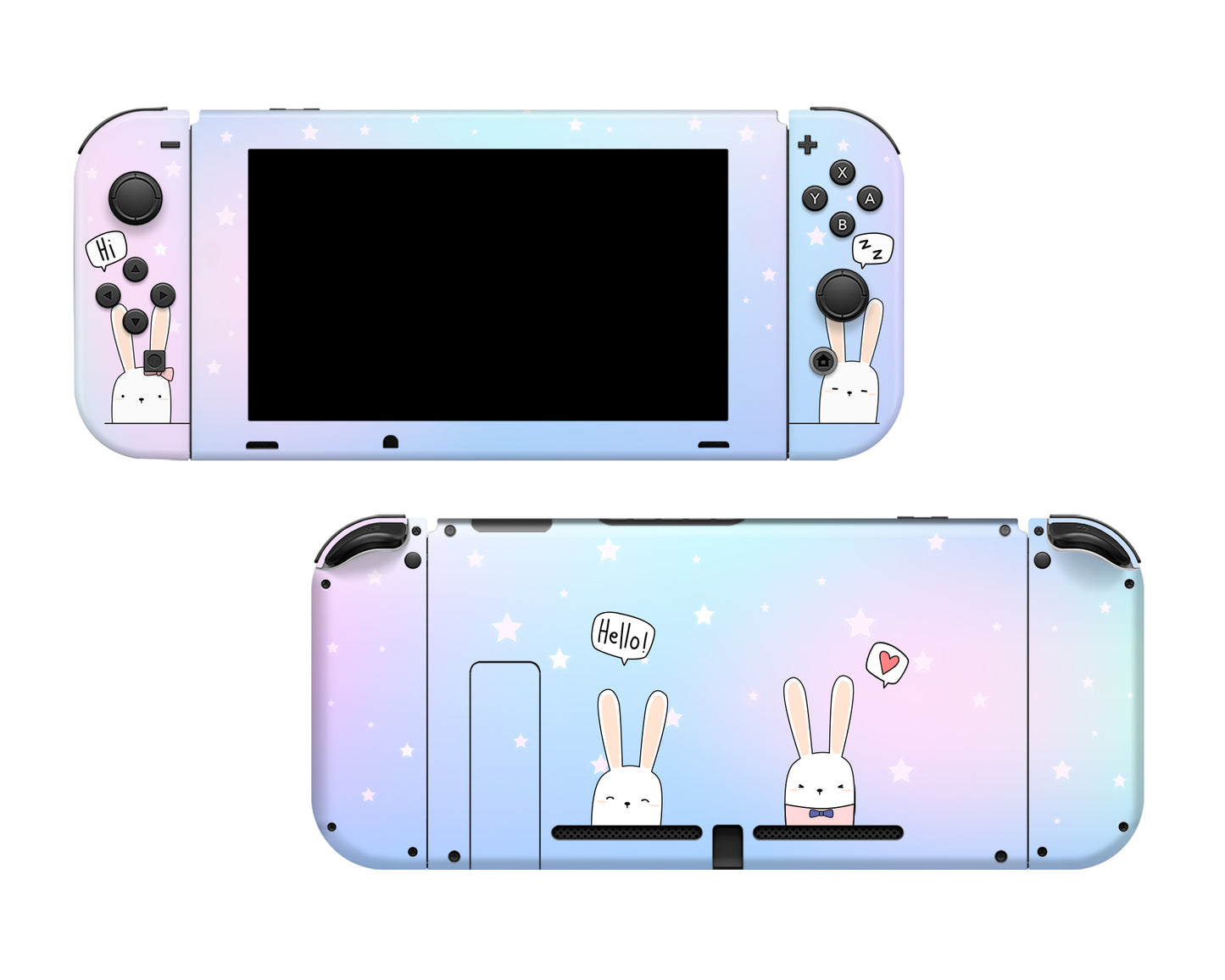 Cute Bunnies Pastel Starry Sky Full Wrap Vinyl Skin for Nintendo Switch