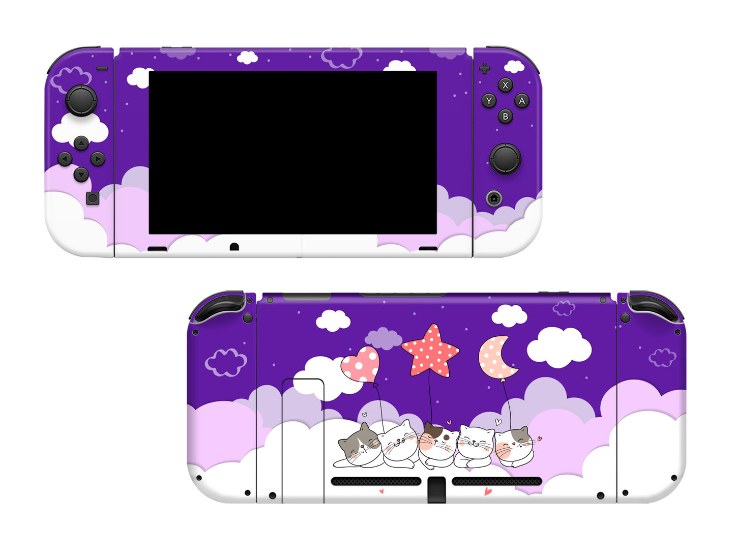 Cute Kittens Purple Sky Clouds Full Wrap Vinyl Skin for Nintendo Switch