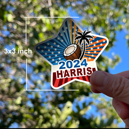 2024 Presidential Election Patriotic Sticker Kamala Harris Coconut tree Design