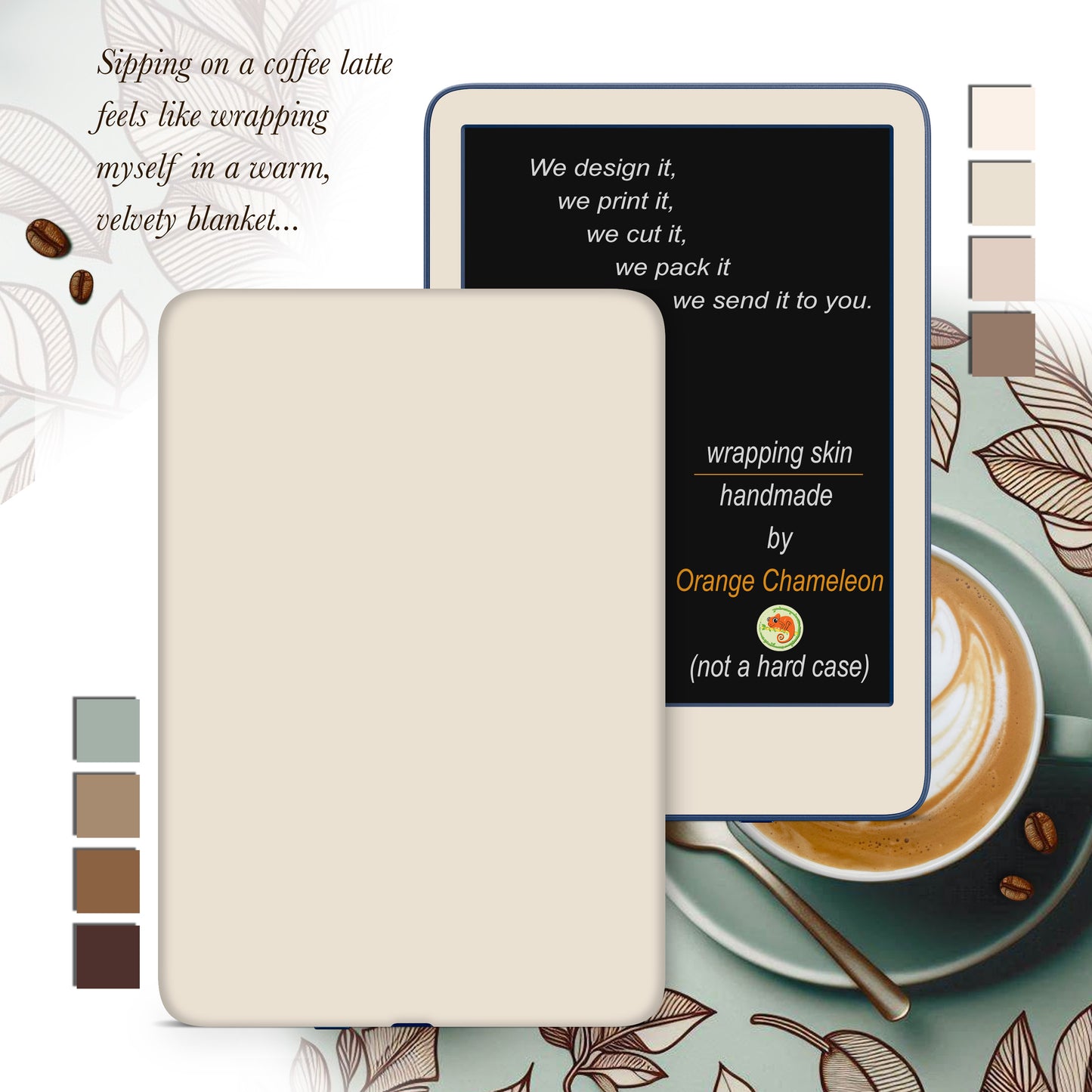 Coffee latte inspired 3M premium vinyl skins wraps for Amazon Kindle