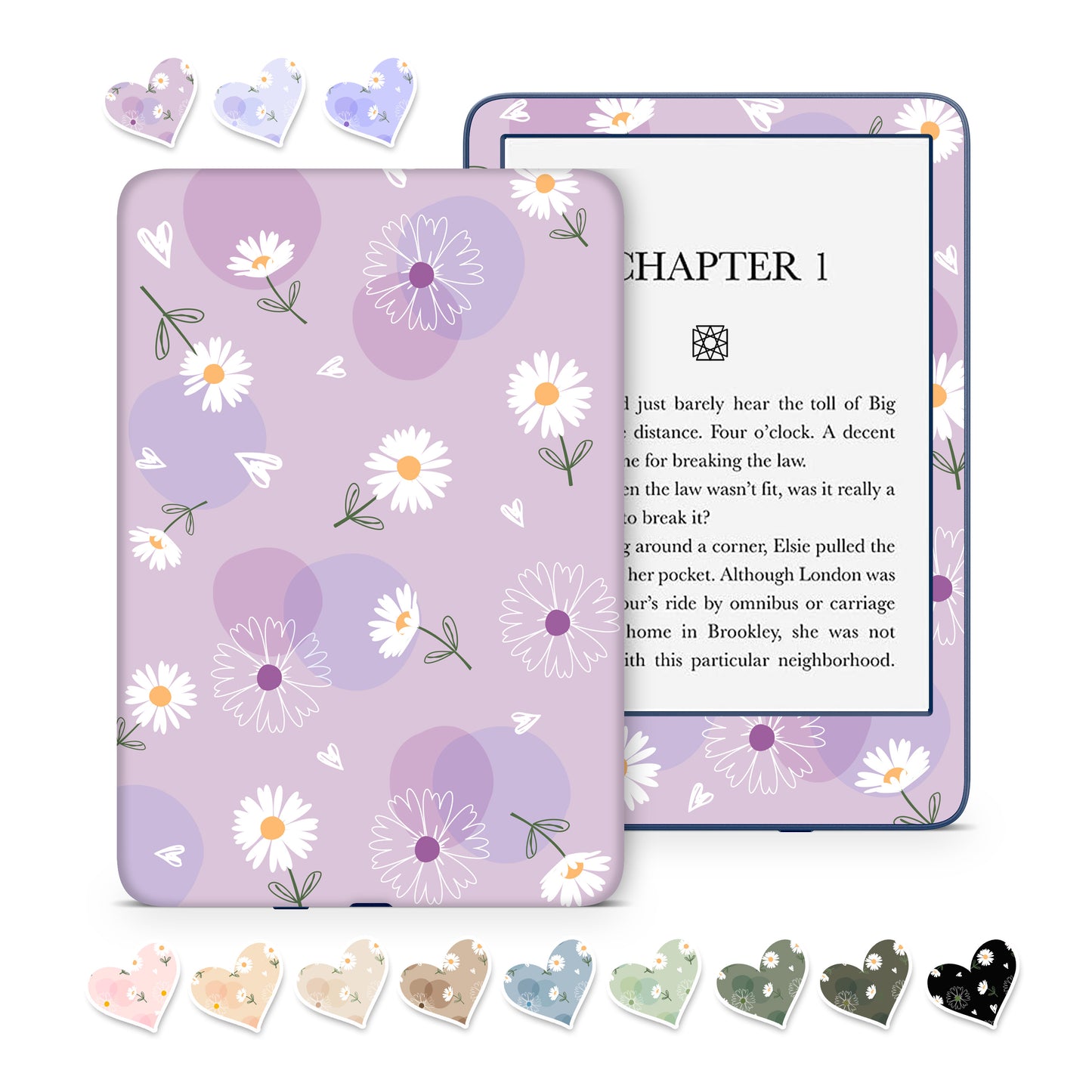 Daisy flowers with hearts 3M premium vinyl skins wraps for Amazon Kindle