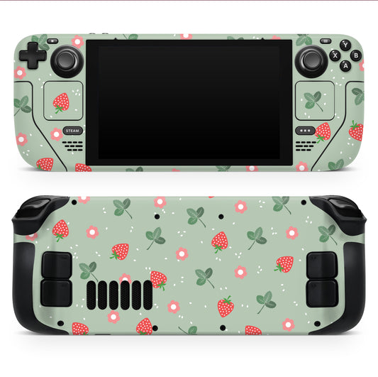 Strawberry design sage green Forest green minimalism 3M Premium Vinyl Skin / Wrap for Steam Deck