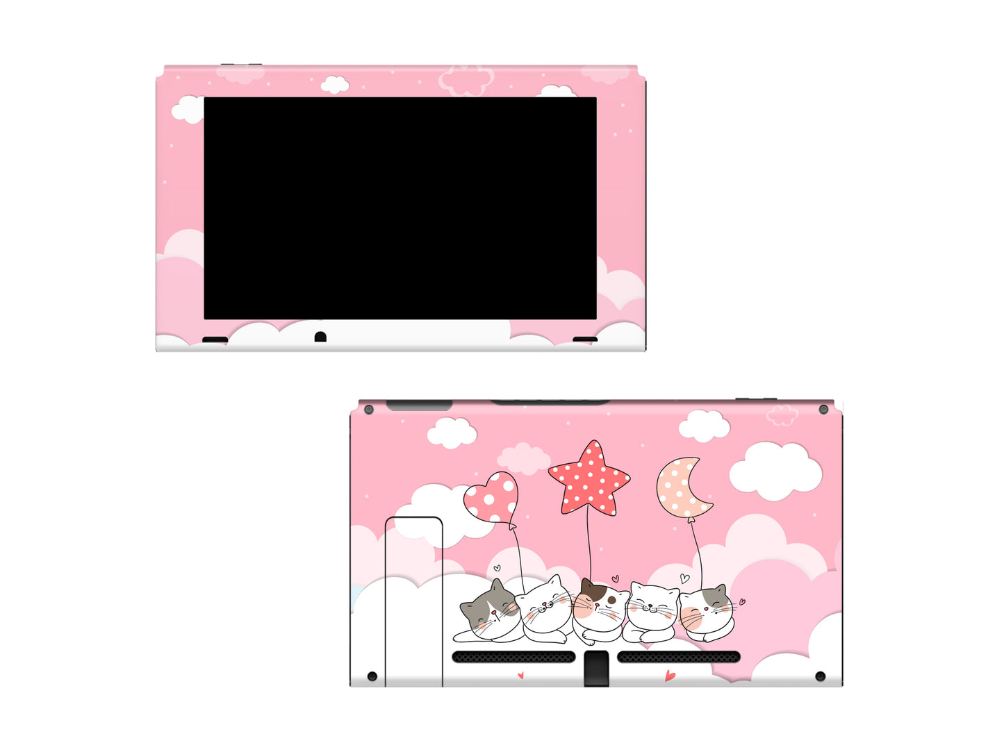 Cute Kittens Pink Sky Clouds Full Wrap Vinyl Skin for Nintendo Switch