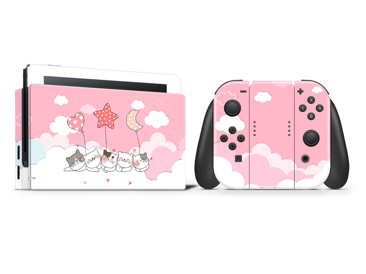 Cute Kittens Pink Sky Clouds Full Wrap Vinyl Skin for Nintendo Switch