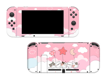 Cute Kittens Pink Sky Clouds Full Wrap Vinyl Skin for Nintendo Switch