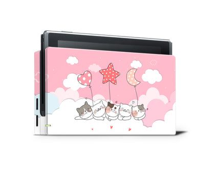 Cute Kittens Pink Sky Clouds Full Wrap Vinyl Skin for Nintendo Switch