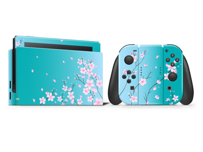 Cherry Blossom Turquoise to blue ombre Full Wrap Vinyl Skin for Nintendo Switch