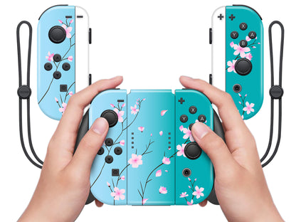 Cherry Blossom Turquoise to blue ombre Full Wrap Vinyl Skin for Nintendo Switch