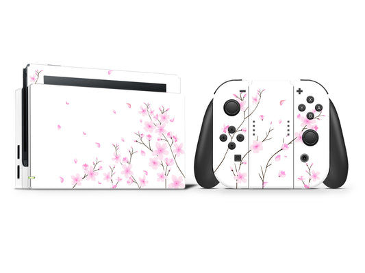 Cherry Blossom on Pure White Full Wrap Vinyl Skin for Nintendo Switch