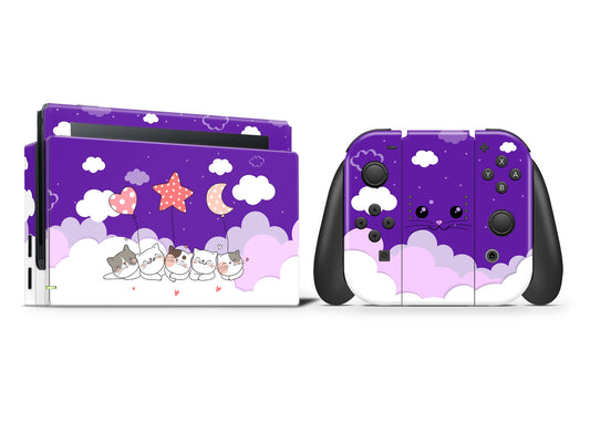 Cute Kittens Purple Sky Clouds Full Wrap Vinyl Skin for Nintendo Switch